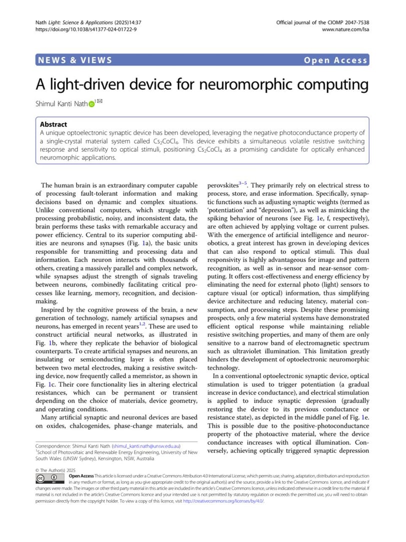 A light-driven device for neuromorphic computing