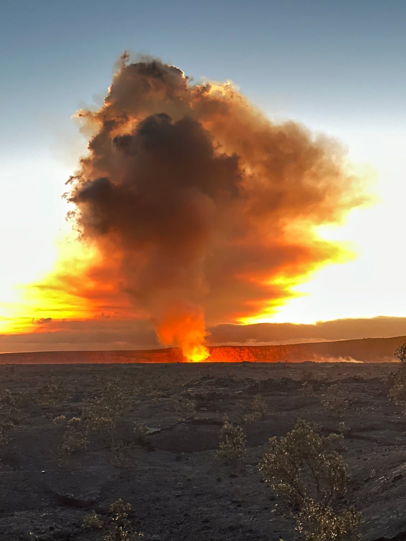Smoke plume rising out of Halema'uma'u Crater inside Kilauea Calder, as seen from caldera floor