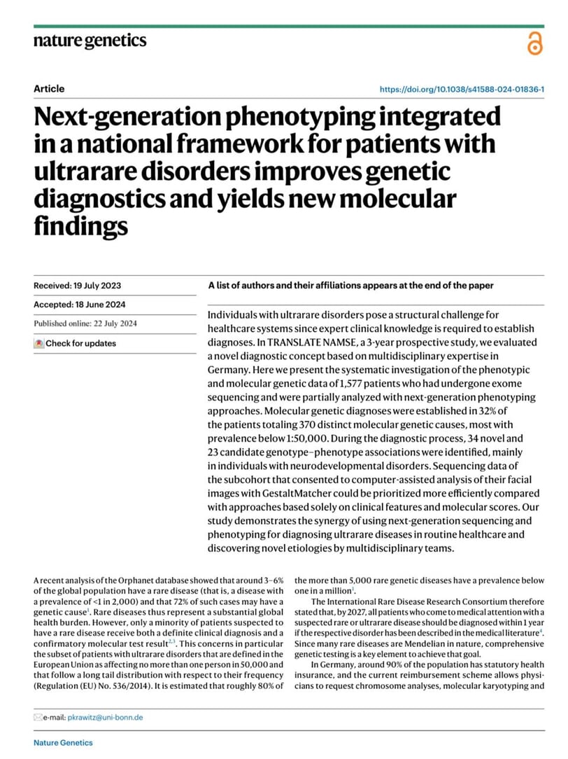 Next-generation phenotyping integrated in a national framework for patients with ultrarare disorders