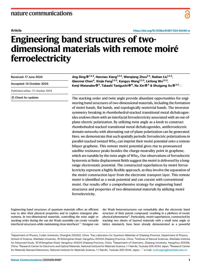 Engineering band structures of twodimensional materials with remote moiré ferroelectricity