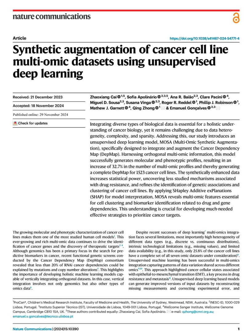 Synthetic augmentation of cancer cell line multi-omic datasets using unsupervised deep learning
