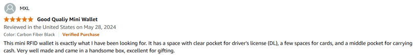 5 star review of buffway slim wallet about excellent for gifting