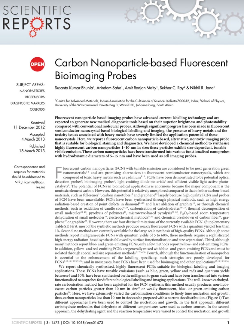 Carbon Nanoparticle-based Fluorescent Bioimaging Probes