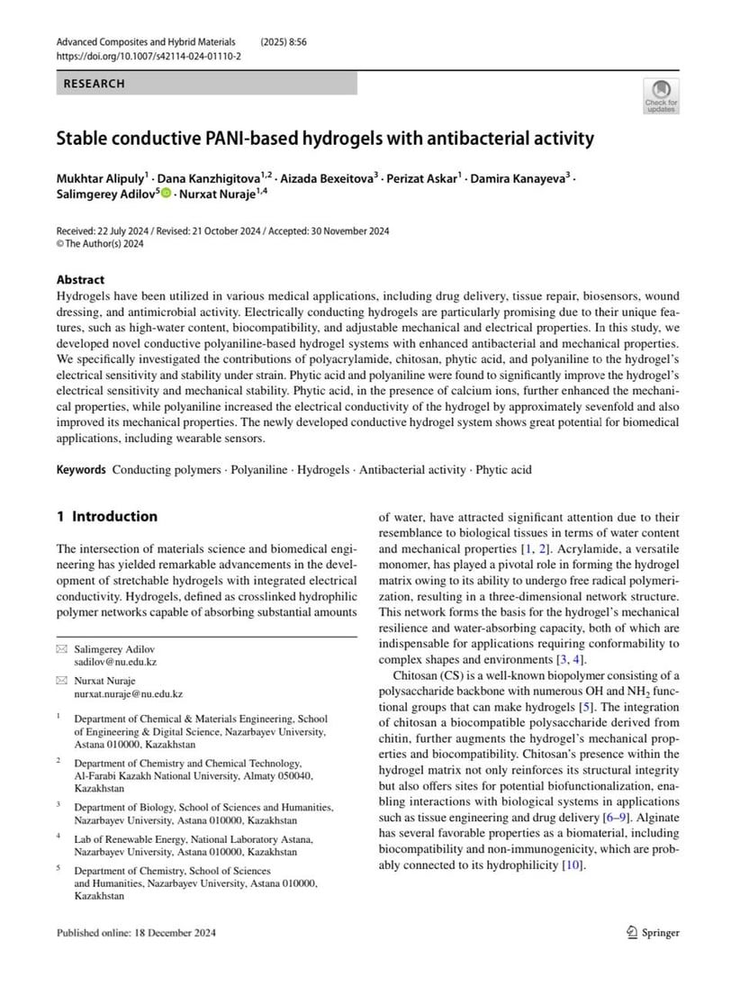 Stable conductive PANI‑based hydrogels with antibacterial activity