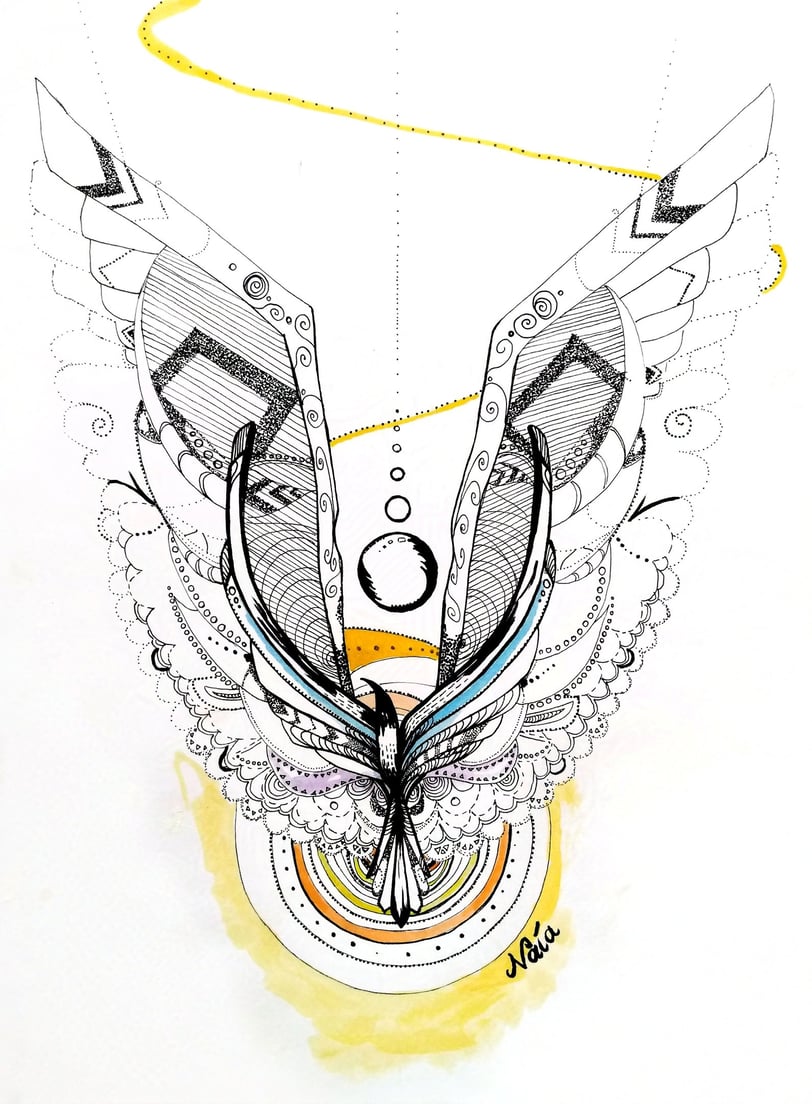 illustration au feutre fin semi abstraite pouvant inspirer un oiseau prenant son envol