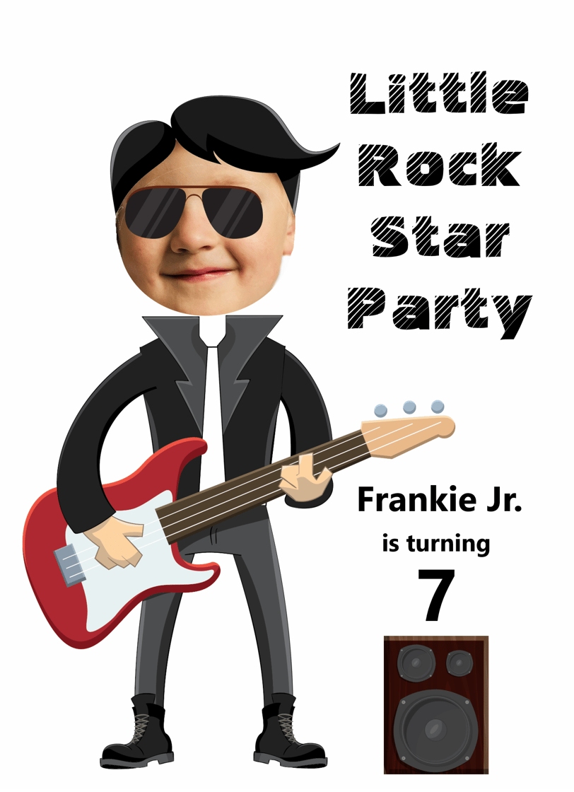 a cartoon style rock star party invitation