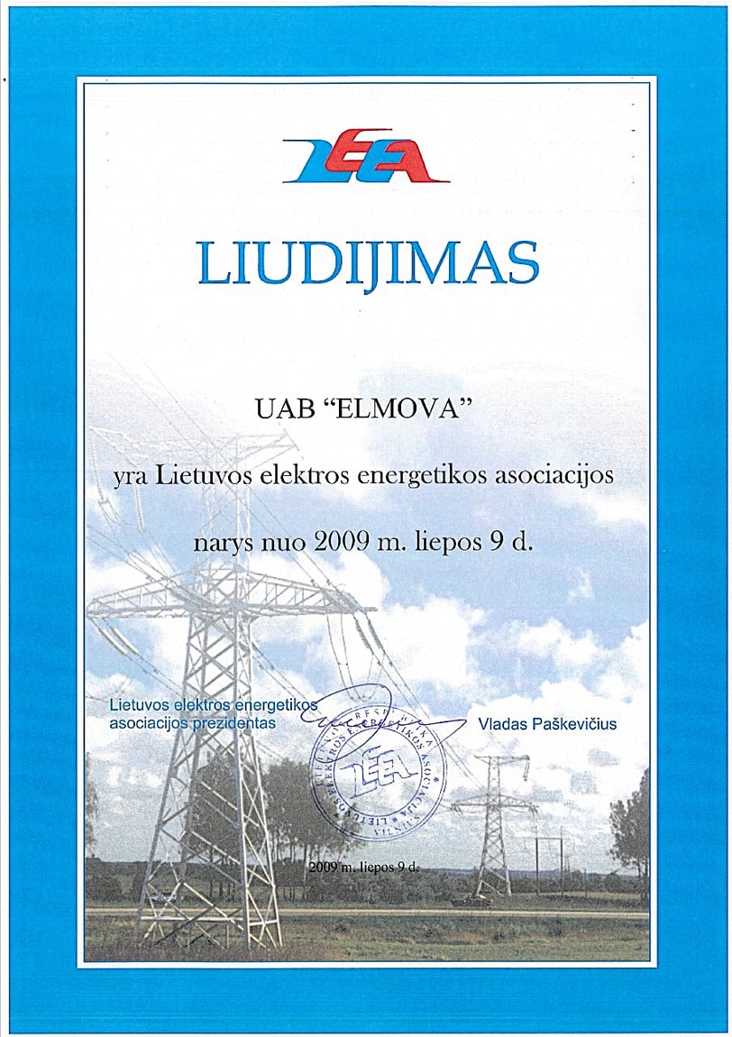 Lietuvos elektros energetikos asociacijos nario liudijimas