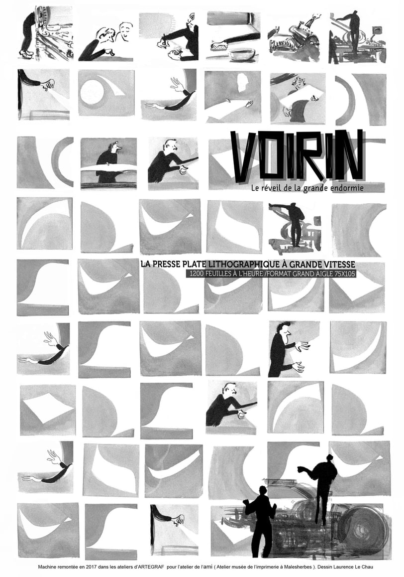 affiche-dessin- étapes d'impression en lithographie-affiches personnalisée illustration-reportage