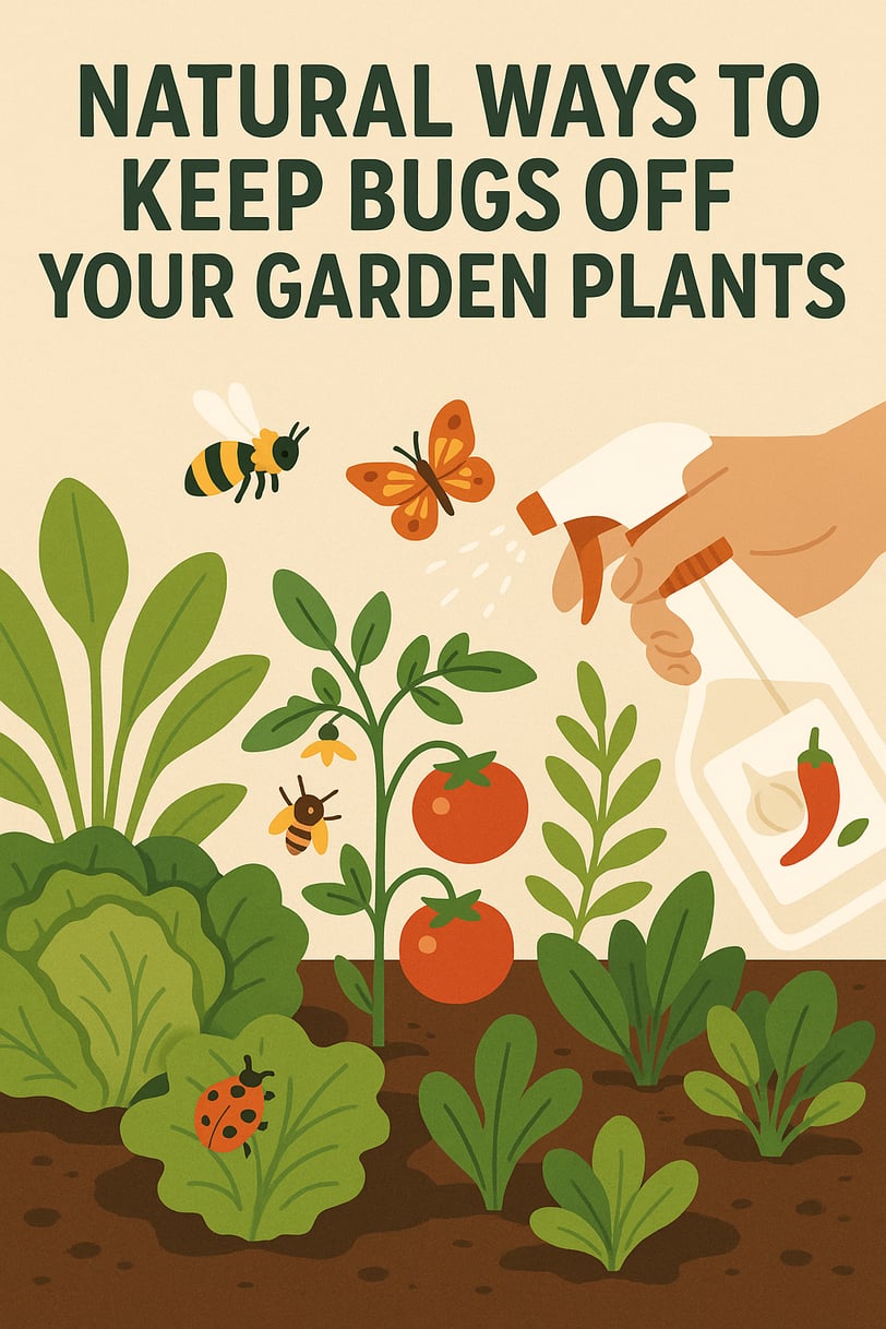 A charming flat-style illustration of a lush garden bed with healthy vegetables like lettuce and tom