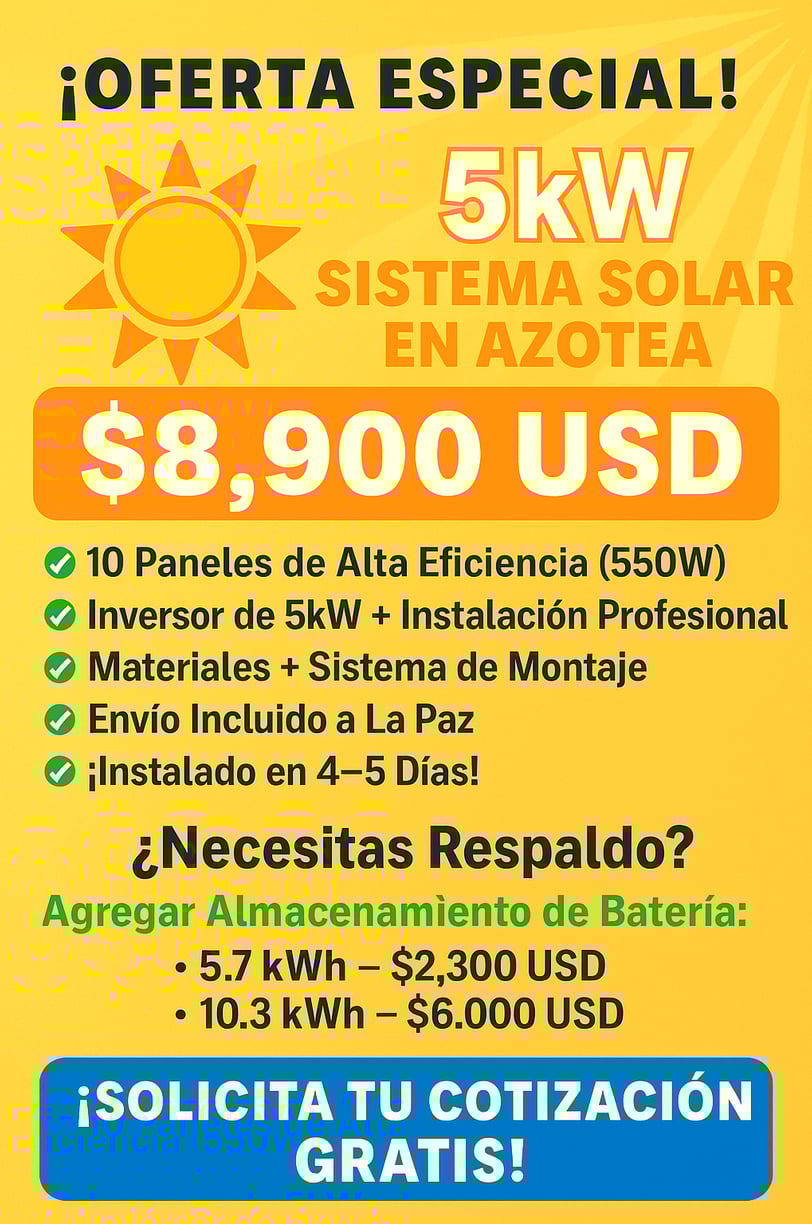sistema solar 5kW Baja California Sur,, sistema solar 10kW Baja California Sur,, instalación d