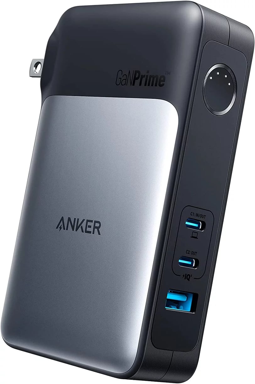 a close up of a power bank with a usb cable