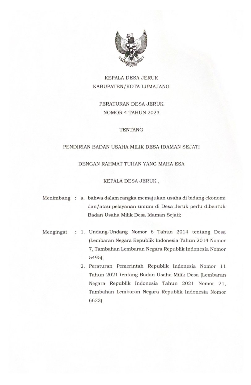 Halaman 1 - Surat Keputusan Pendirian BUMDes Idaman Sejati