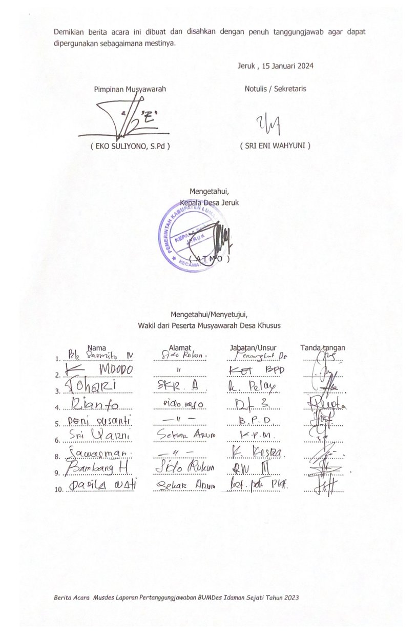 Berita Acara Halaman 2 - LPJ BUMDes T.A, 2023