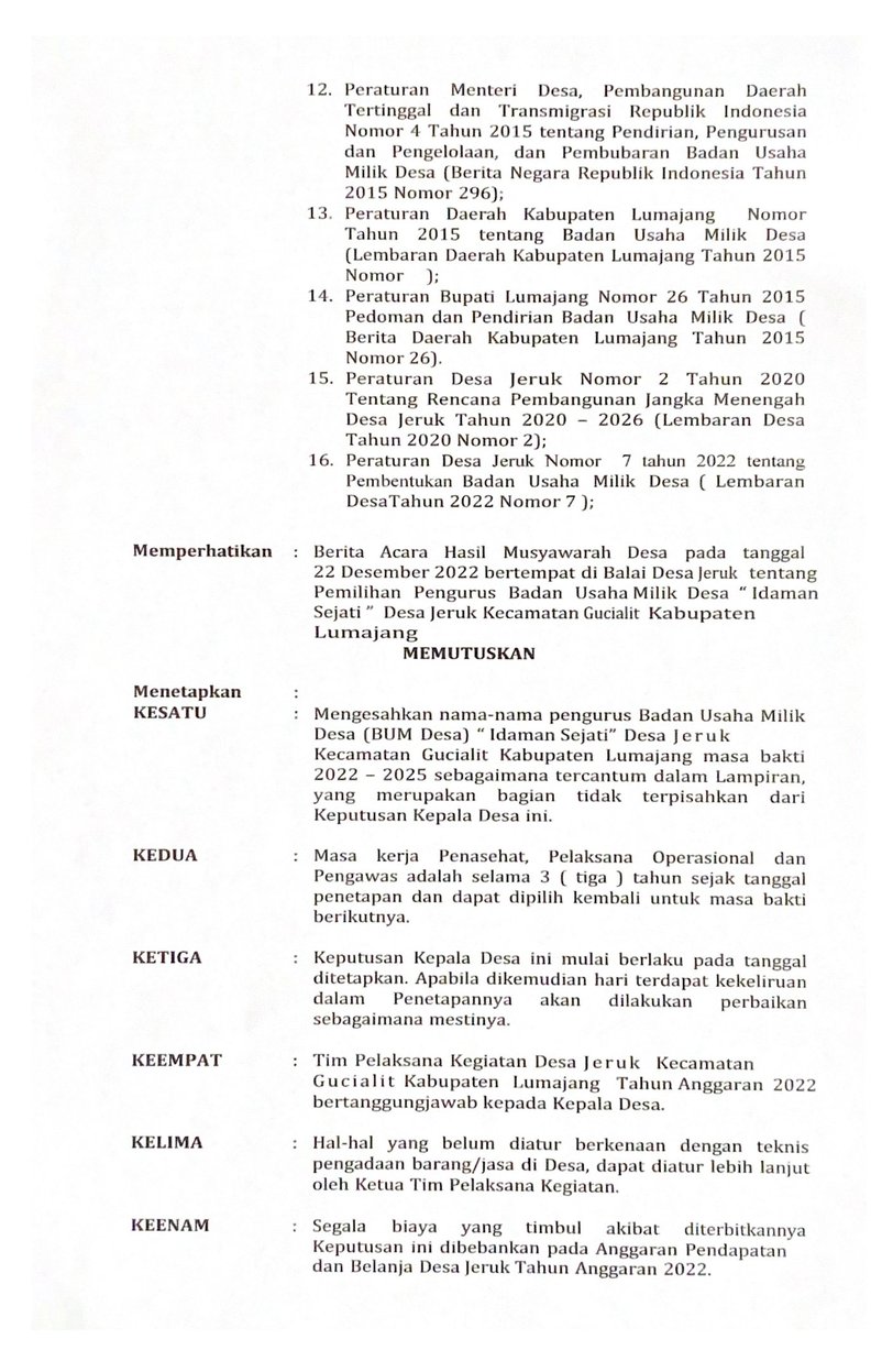 Halaman 3 - Surat Keputusan Pengurus BUMDes Idaman Sejati