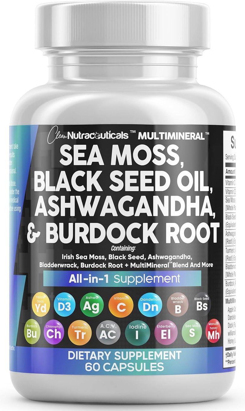 a bottle of sea moss oil and ashwood oil