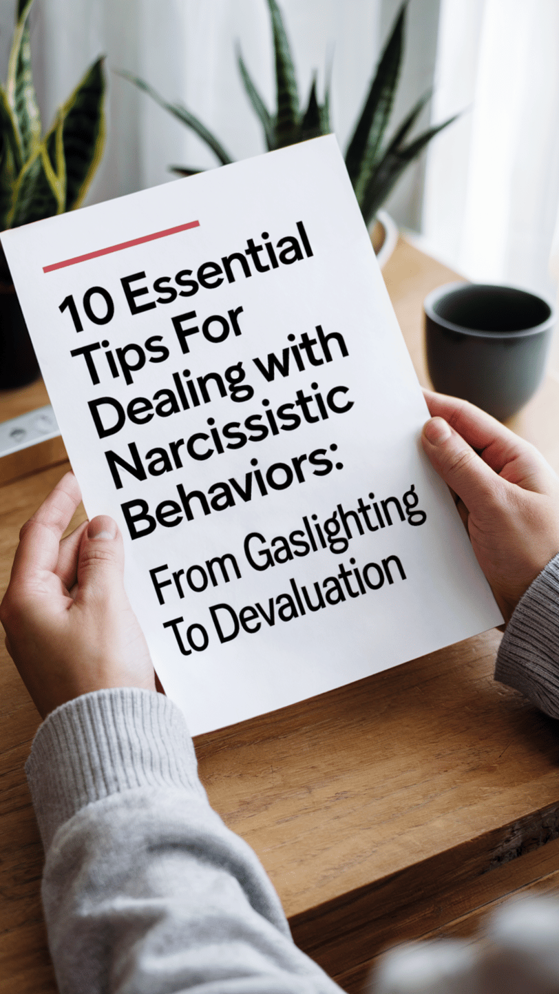 a person holding a sign that says 10 essential tips for dealing narcissist