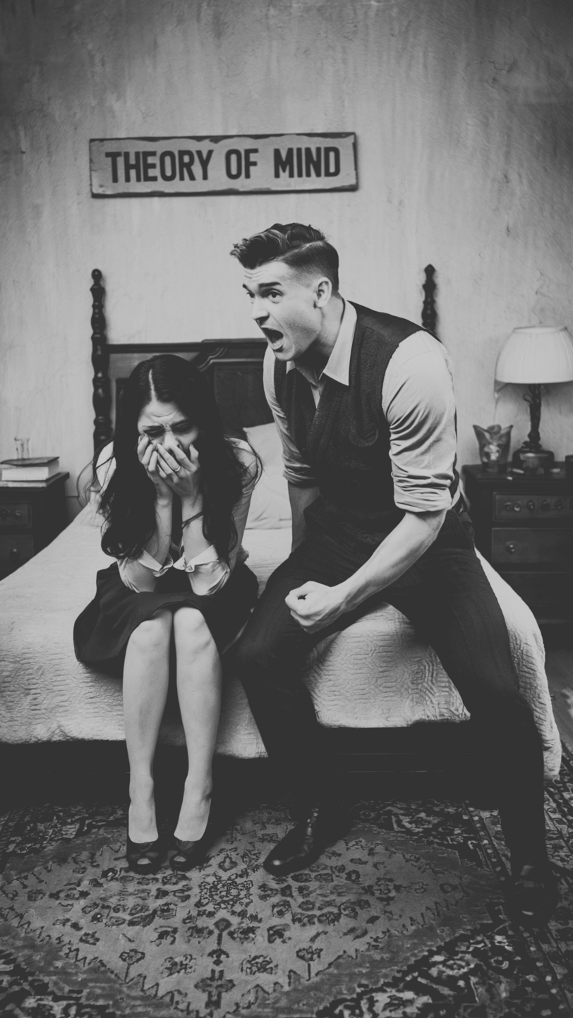 a man and woman sitting on a bed