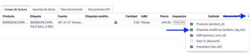 habilitar check de etiqueta analítica