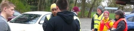 Neighbors gathering at Crescent Hills Park to pick up litter as part of the Adopt-a-Highway program