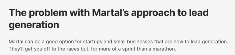 Screenshot from the article, "Martal Group for lead generation? What high volume really means"