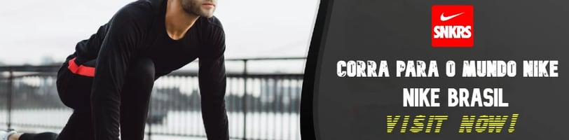a man in a black shirt and a black and words, corra para o mundo Nike - visit now - Nike Brasil