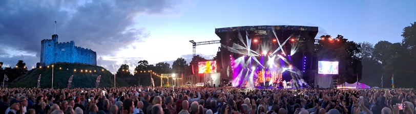 Cardiff Castle and stage - Sting performing live - large crowd - Music in Wales - Nick Langston