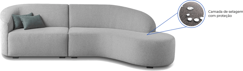 Sofa no tom cinza com impermeabilização.