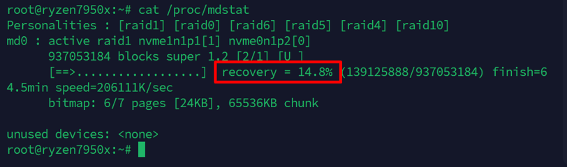 mdstat recovery output