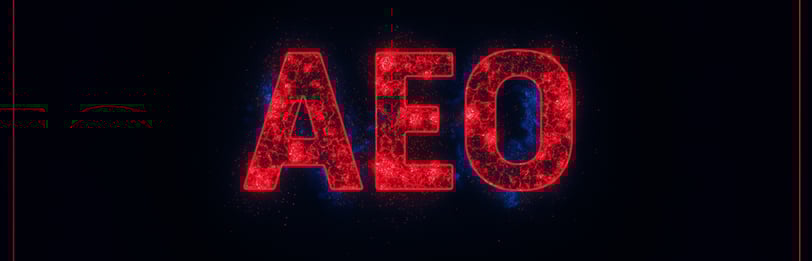 a red and blue neon sign that says aeo
