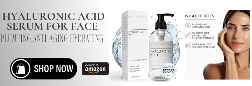 a woman with a bottle of hyaluronic acid 