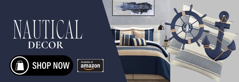 a nautical themed bedroom with a ship wheel and a nautical theme