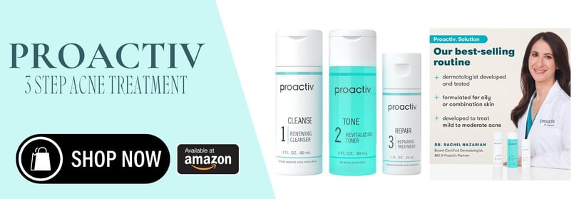 a woman with a white coat with proactiv acne medicine