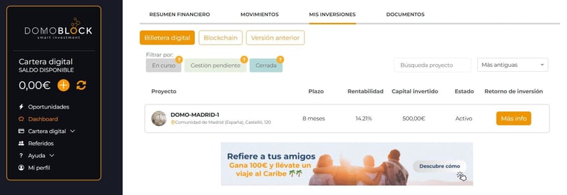 Apartado mis inversiones domoblock