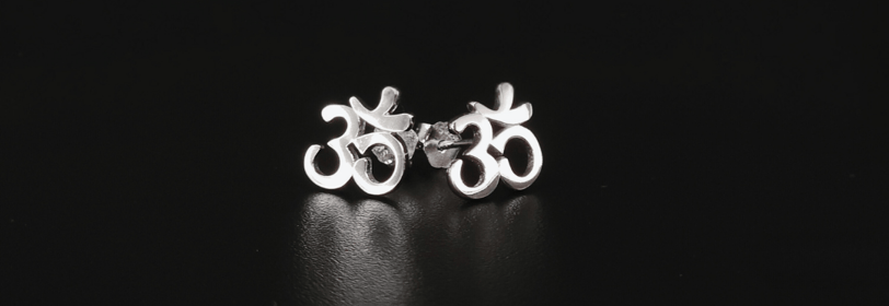 Om Symbol Stud Earrings in Sterling Silver Angle