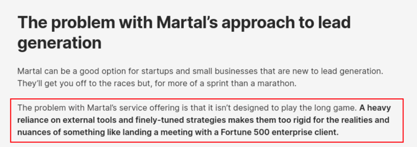 Screenshot from the article, "Martal Group for lead generation? What high volume really means"