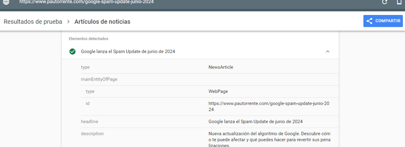 Prueba de resultados enriquecidos de Google