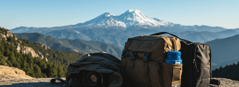 Eco-friendly travel accessories, including a reusable water bottle