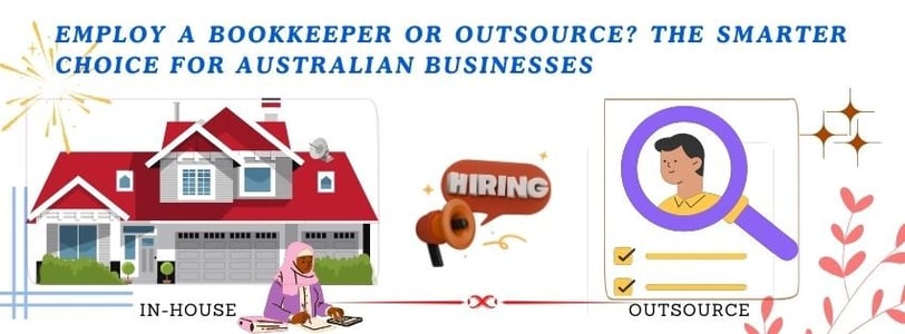 Comparison graphic showing in-house bookkeeping versus outsourced bookkeeping for Australian busines