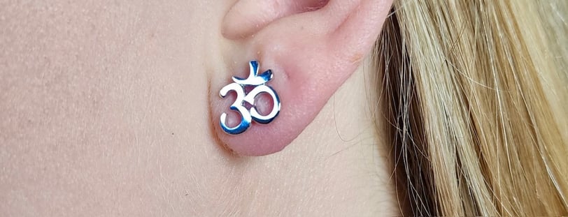 OM Symbol Stud Earring in Sterling Silver