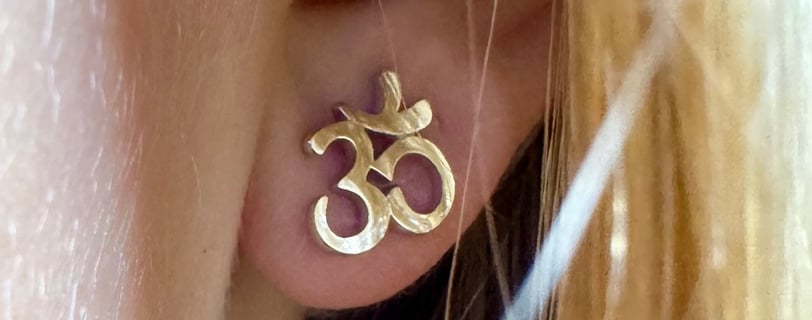 OM Symbol Stud Earring in Sterling Silver Closeup