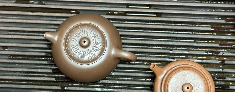 2 teapots placed on a teapot tray
