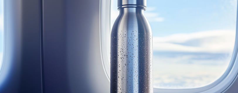 a bottle of water sitting on a table next to a window