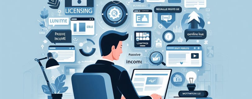 Entrepreneur on a laptop with eBook and course icons.