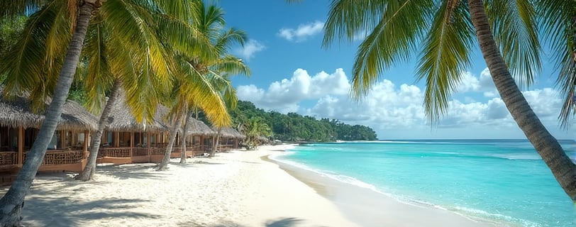 a beach in Maldives island with palm trees and a beach