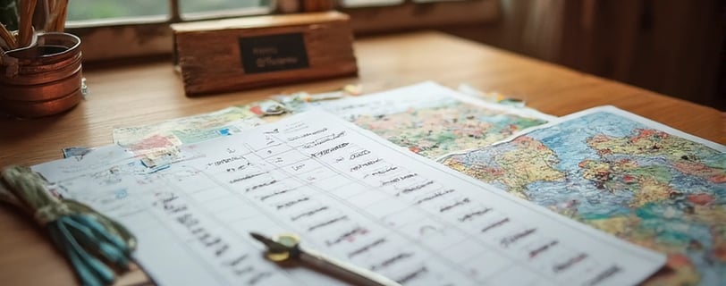 a desk with a map of the world and pencil