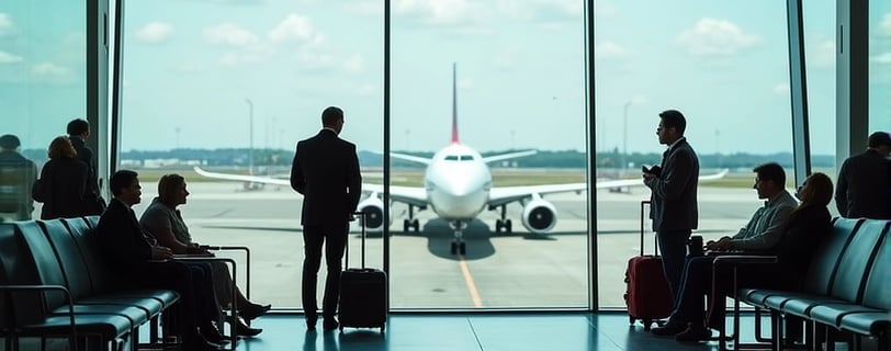 a group of people waiting for their flight at the airport terminal