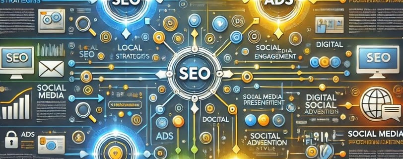 Gráfico con estrategias de marketing digital esenciales para negocios en Almería.
