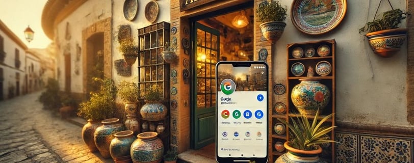 Tienda local en Almería mostrando su ficha de Google My Business en un móvil.
