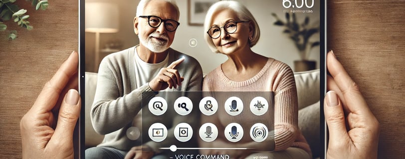 Un couple senior utilise une tablette intuitive avec de grandes icônes et des boutons bien visibles