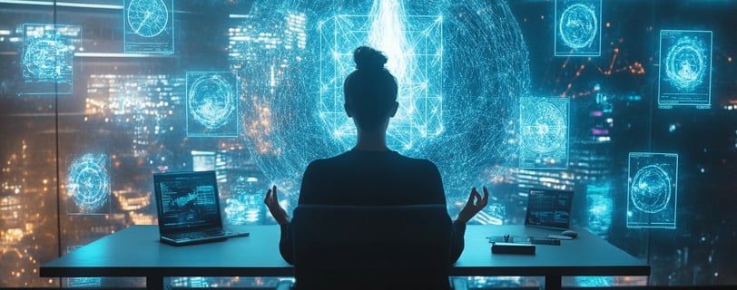a person sitting at a desk with a laptop and a laptop
